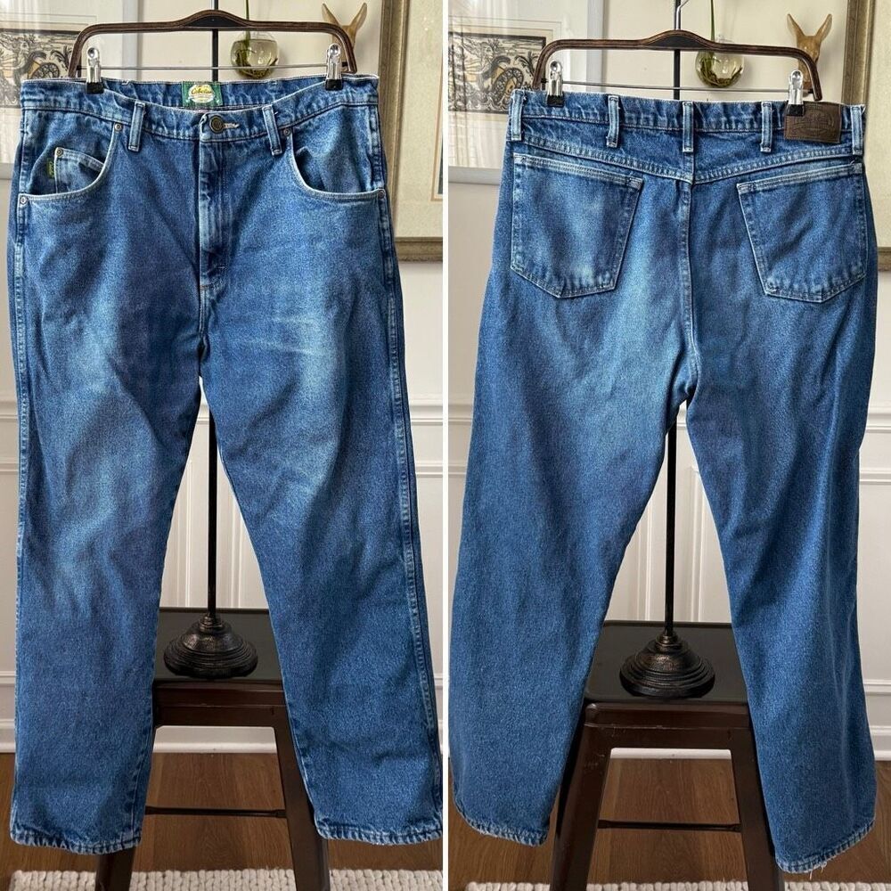 Cabela’s Plaid Flannel Lined Cotton Blue Jeans 36 x 30